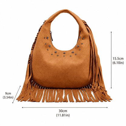 Western Fringe Stud Hobo Bag