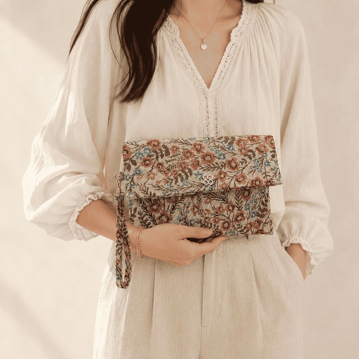 Floral Foldover Wristlet Clutch