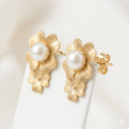Golden Bloom Pearl Earrings