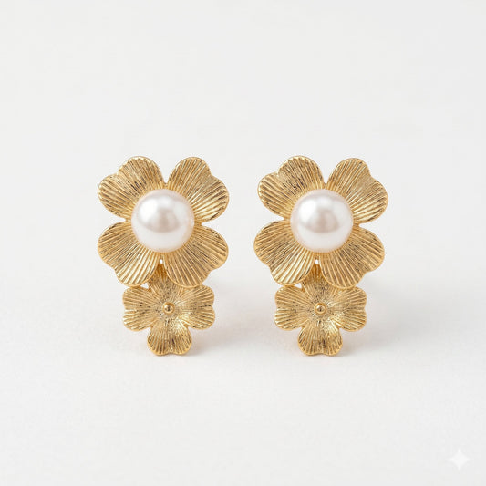 Golden Bloom Pearl Earrings
