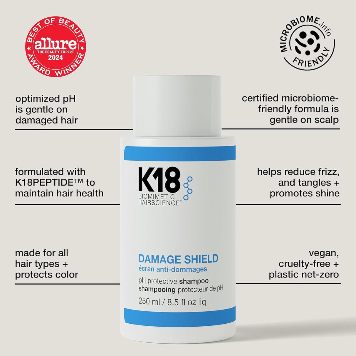 K18 Damage Shield pH Protective Shampoo pH optimized K18PEPTIDE benefits
